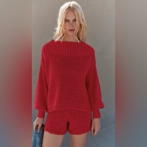 NWT FREE PEOPLE KIT SWEATER SET HIGH RISK RED